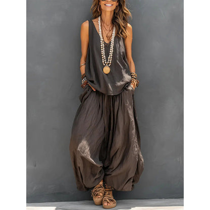 🌸New Arrivals & Special Offers-Women's Solid V-Neck Tank & Pants Set