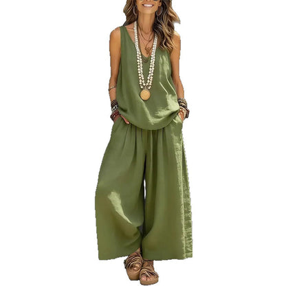 🌸New Arrivals & Special Offers-Women's Solid V-Neck Tank & Pants Set