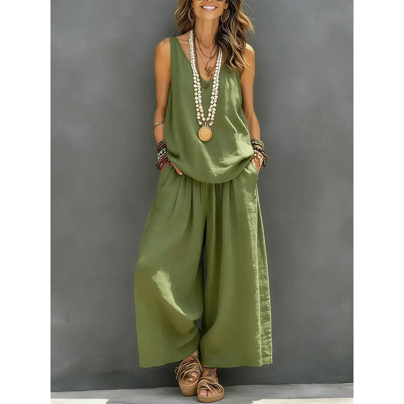 🌸New Arrivals & Special Offers-Women's Solid V-Neck Tank & Pants Set