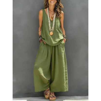 🌸New Arrivals & Special Offers-Women's Solid V-Neck Tank & Pants Set