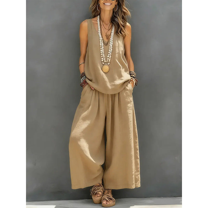 🌸New Arrivals & Special Offers-Women's Solid V-Neck Tank & Pants Set