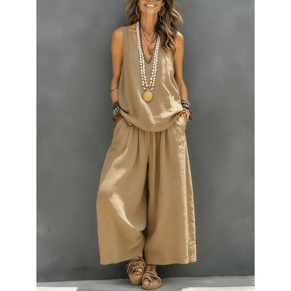 🌸New Arrivals & Special Offers-Women's Solid V-Neck Tank & Pants Set