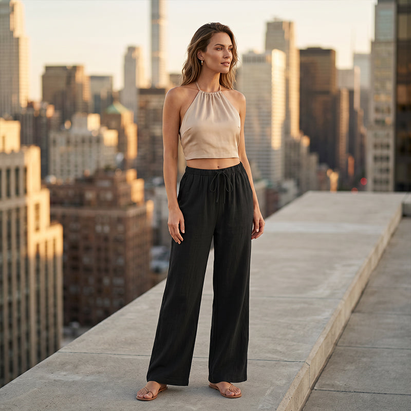 Women's Casual Wide-Leg Drawstring Pants