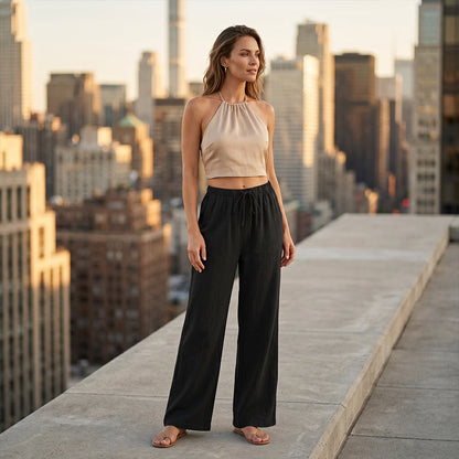 Women's Casual Wide-Leg Drawstring Pants