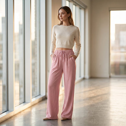 Women's Casual Wide-Leg Drawstring Pants