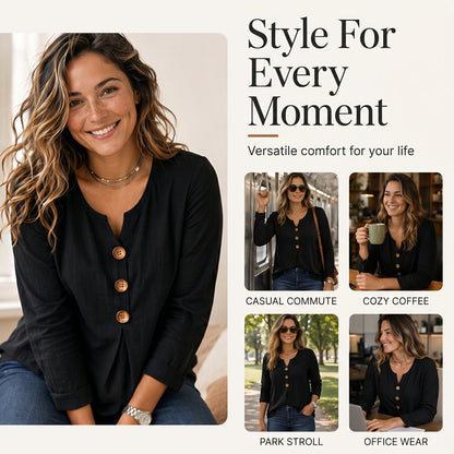 Women's Elegant V-Neck Top with Buttons