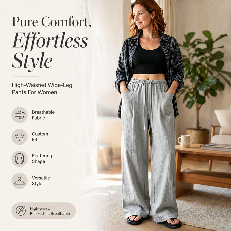Women's High-Waisted Wide-Leg Drawstring Pants