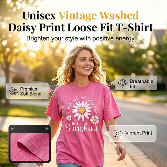 ⏳Limited-time 50% off⏰Vintage Washed Daisy Print Loose Fit T-Shirt🌼👚