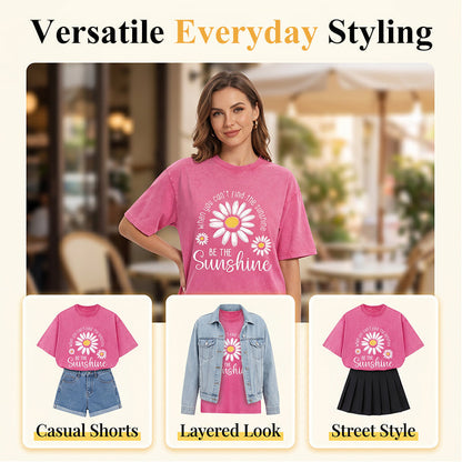 ⏳Limited-time 50% off⏰Vintage Washed Daisy Print Loose Fit T-Shirt🌼👚