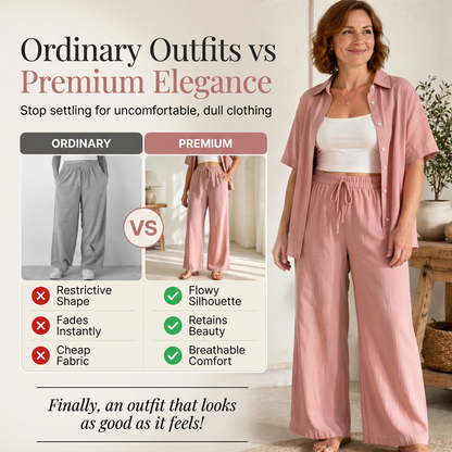 Women's Short Sleeve Shirt & Wide-Leg Pants Set