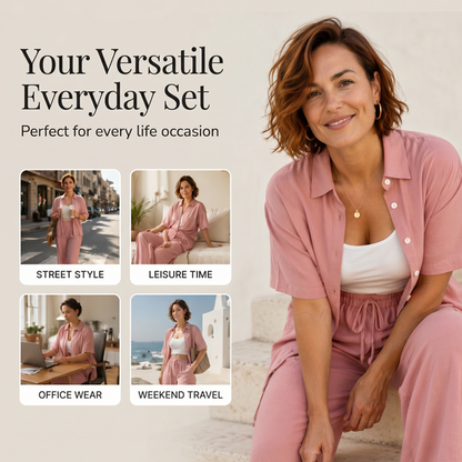 Women's Short Sleeve Shirt & Wide-Leg Pants Set