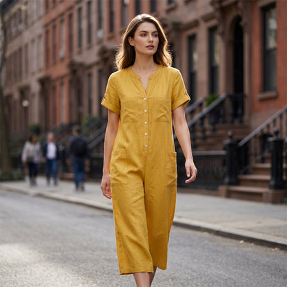 🌿Women's Casual Short Sleeve Wide-Leg Jumpsuit