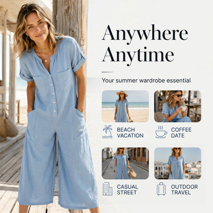 🌿Women's Casual Short Sleeve Wide-Leg Jumpsuit