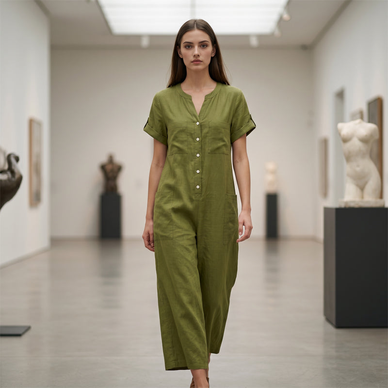 🌿Women's Casual Short Sleeve Wide-Leg Jumpsuit