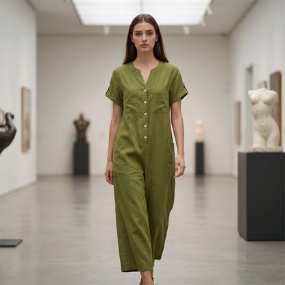 🌿Women's Casual Short Sleeve Wide-Leg Jumpsuit