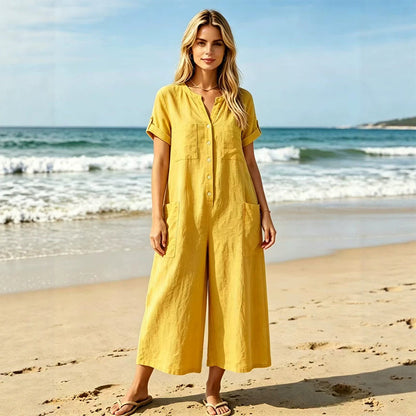 🌿Women's Casual Short Sleeve Wide-Leg Jumpsuit