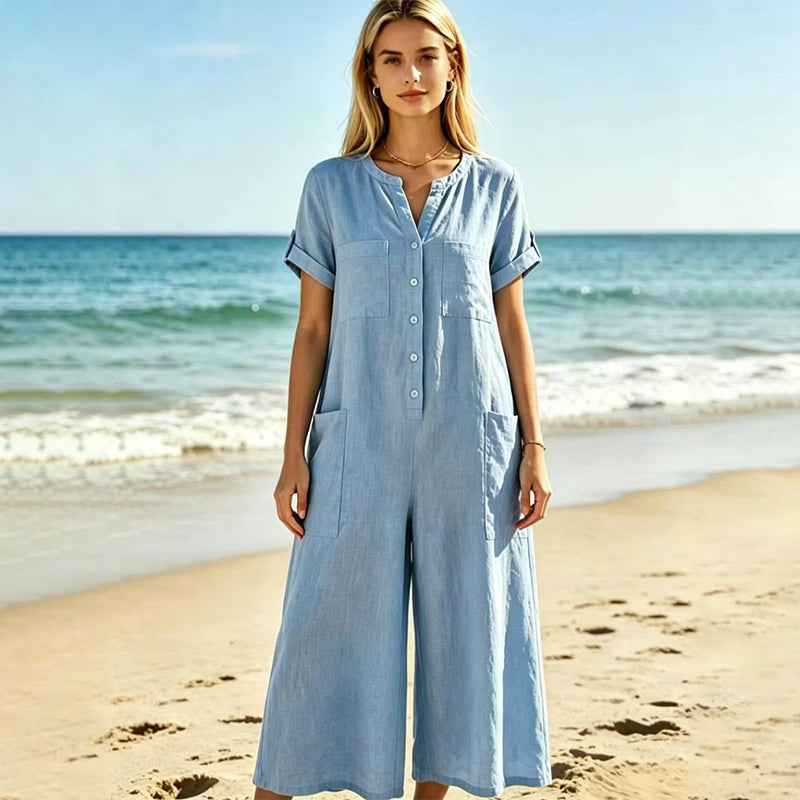 🌿Women's Casual Short Sleeve Wide-Leg Jumpsuit