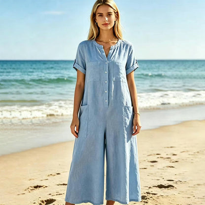🌿Women's Casual Short Sleeve Wide-Leg Jumpsuit