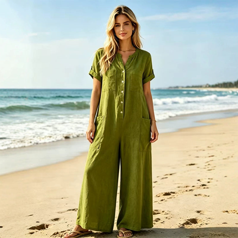 🌿Women's Casual Short Sleeve Wide-Leg Jumpsuit
