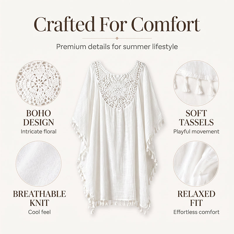 ✨New Arrival✨🌊Flowy Patchwork Cover-Up with Boho Tassels – Ideal for Vacation