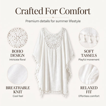 ✨New Arrival✨🌊Flowy Patchwork Cover-Up with Boho Tassels – Ideal for Vacation