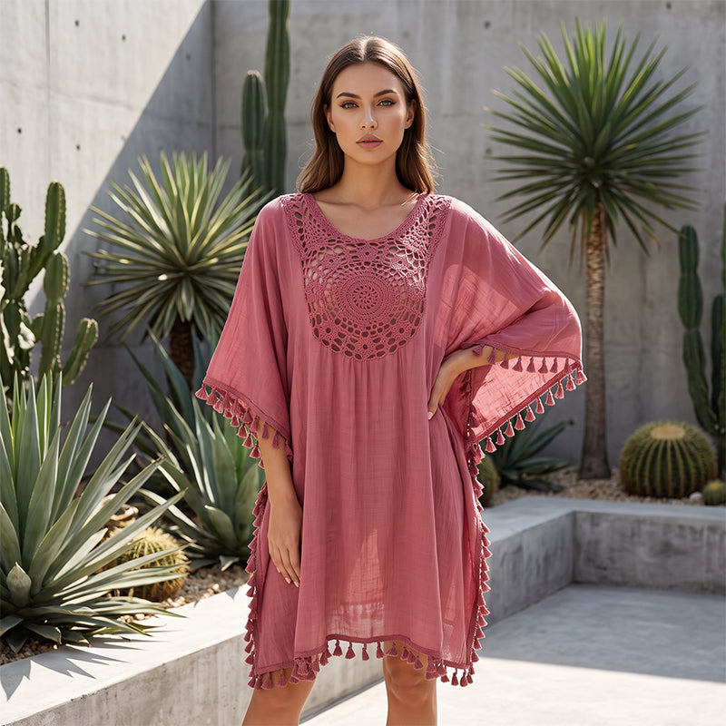 ✨New Arrival✨🌊Flowy Patchwork Cover-Up with Boho Tassels – Ideal for Vacation