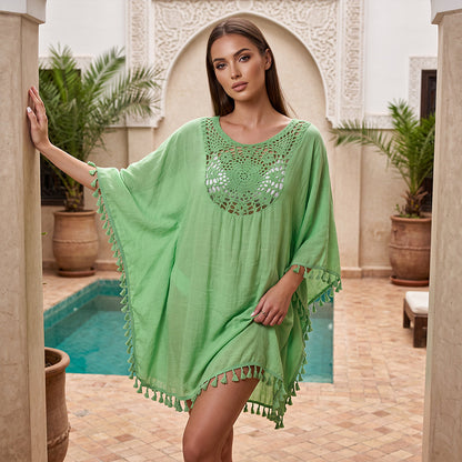 ✨New Arrival✨🌊Flowy Patchwork Cover-Up with Boho Tassels – Ideal for Vacation
