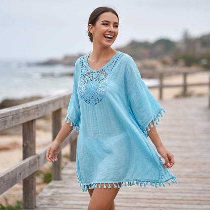 ✨New Arrival✨🌊Flowy Patchwork Cover-Up with Boho Tassels – Ideal for Vacation
