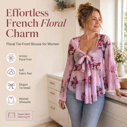 Women's Floral Print Square Neck Tie-Front Blouse