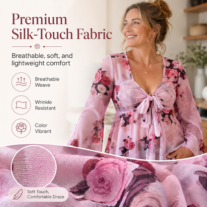 Women's Floral Print Square Neck Tie-Front Blouse