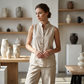 👗 LIMITED-TIME 50% OFF! Women's Stand Collar Sleeveless Top & Wide Leg Pants 2 Piece Linen Outfit Set