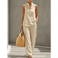 👗 LIMITED-TIME 50% OFF! Women's Stand Collar Sleeveless Top & Wide Leg Pants 2 Piece Linen Outfit Set