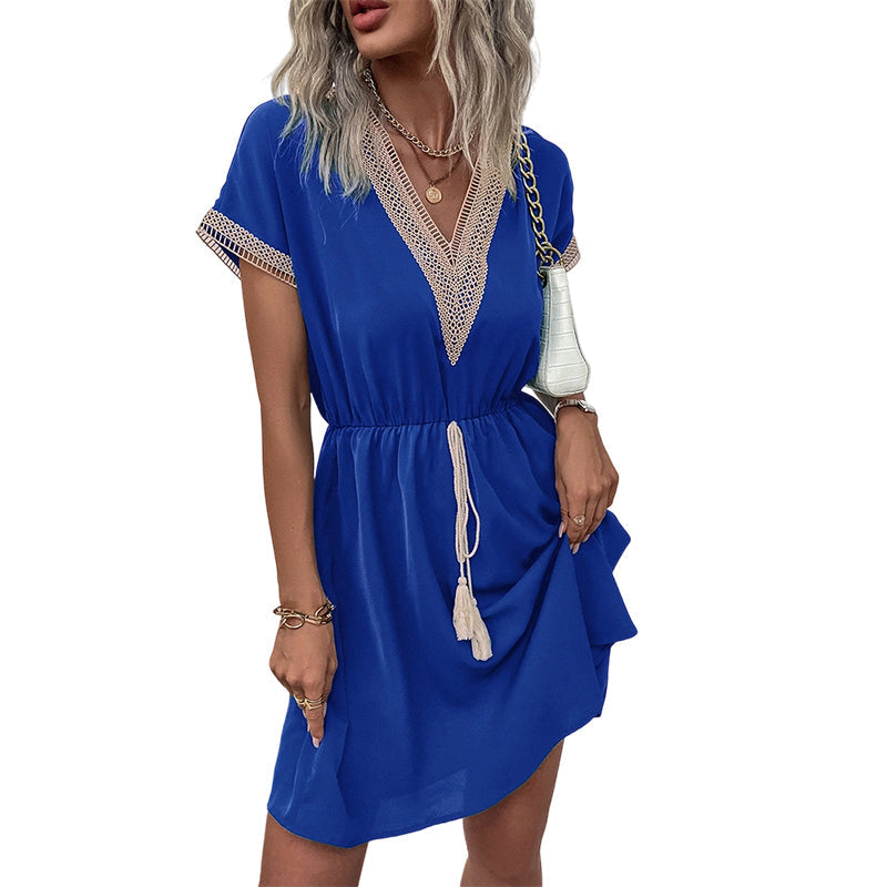 Women's Boho Lace V-Neck Dress