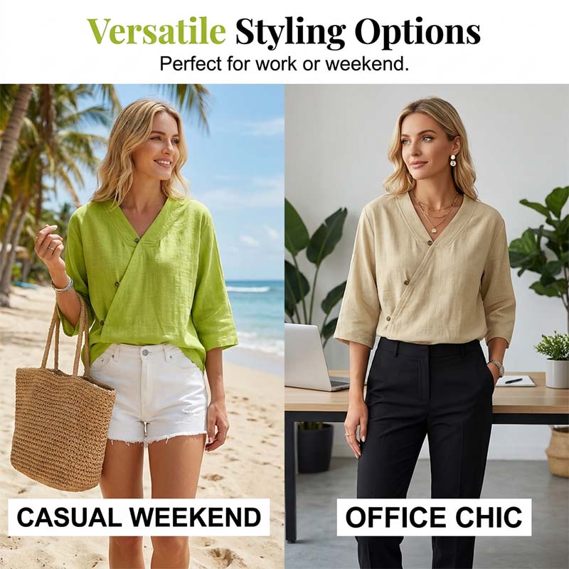 Women's Casual V-Neck Button Front Blouse