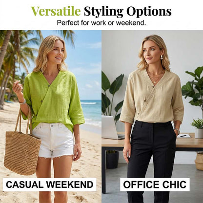 Women's Casual V-Neck Button Front Blouse