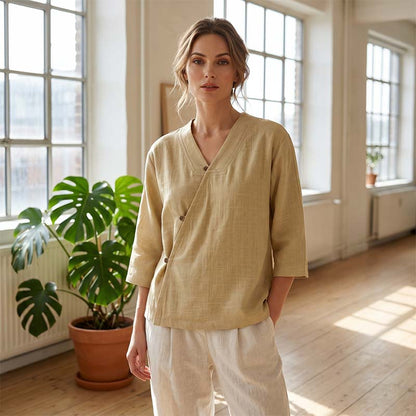 Women's Casual V-Neck Button Front Blouse