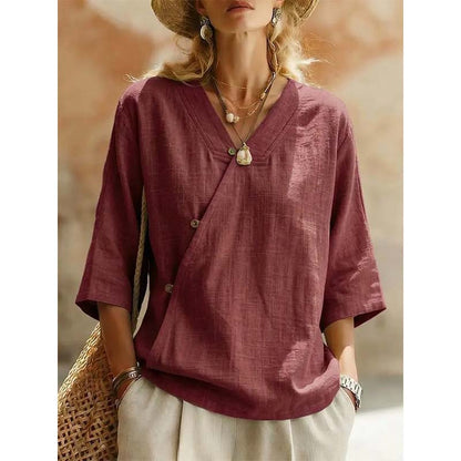 Women's Casual V-Neck Button Front Blouse