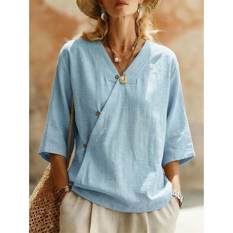 Women's Casual V-Neck Button Front Blouse