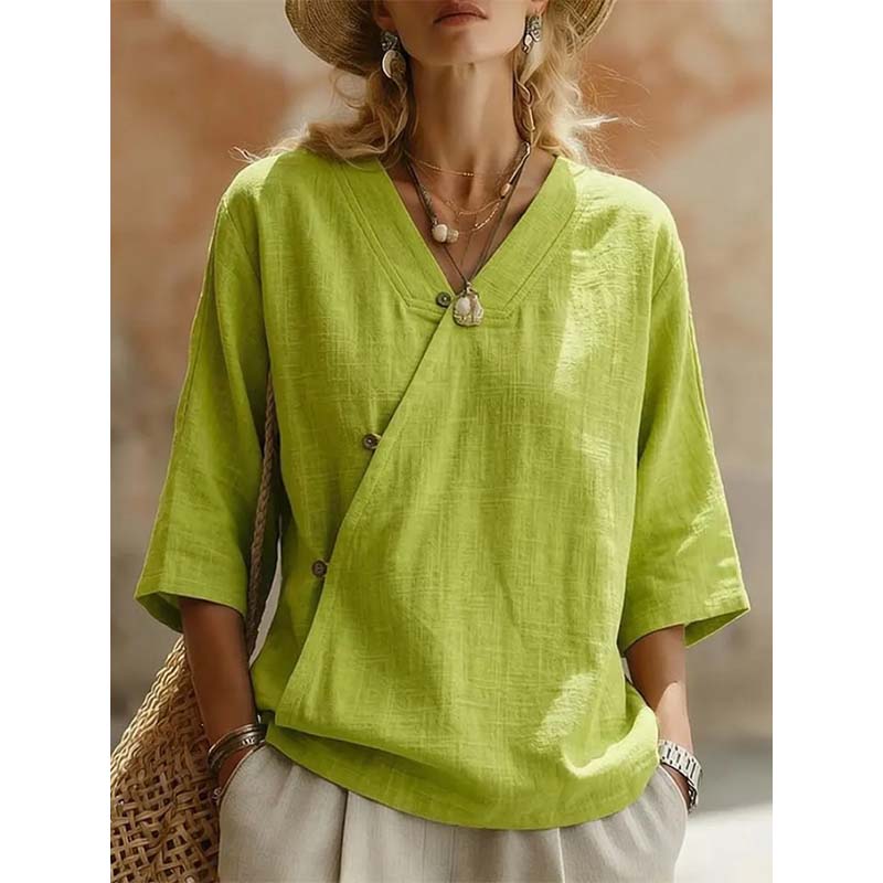 Women's Casual V-Neck Button Front Blouse