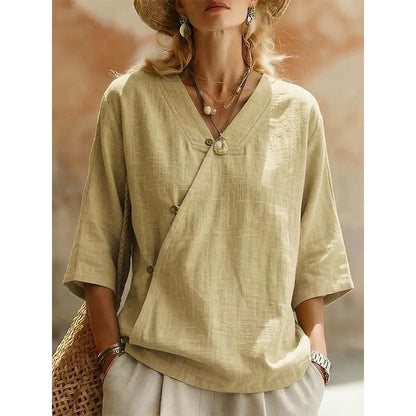 Women's Casual V-Neck Button Front Blouse
