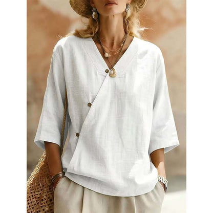 Women's Casual V-Neck Button Front Blouse