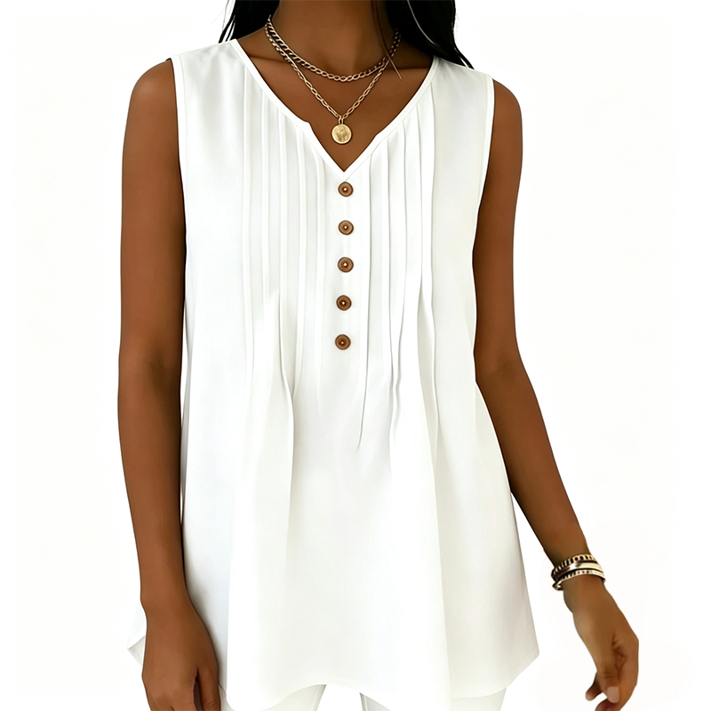 Women's Sleeveless V-Neck Pleated Tank Top