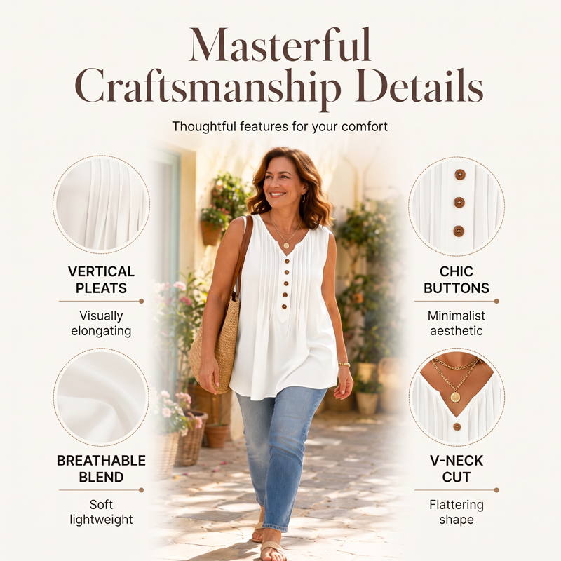 Women's Sleeveless V-Neck Pleated Tank Top