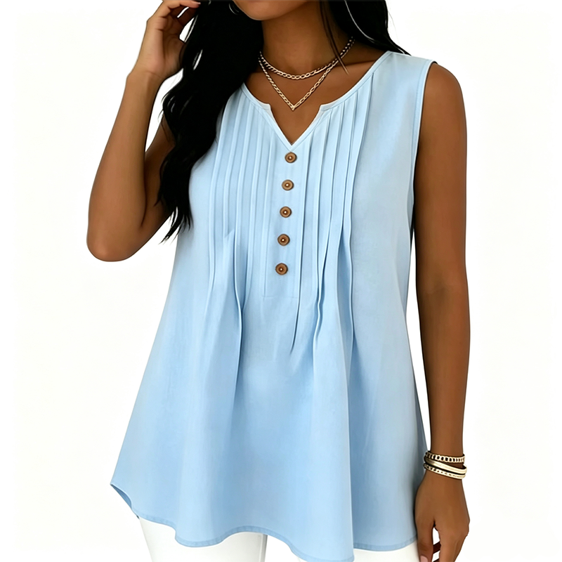 Women's Sleeveless V-Neck Pleated Tank Top