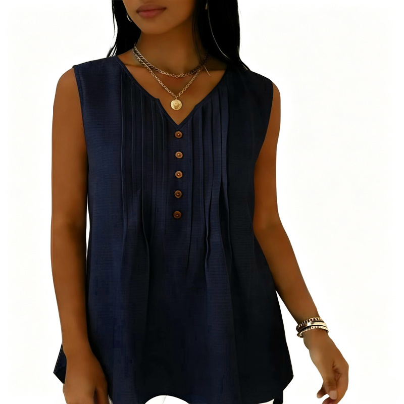 Women's Sleeveless V-Neck Pleated Tank Top
