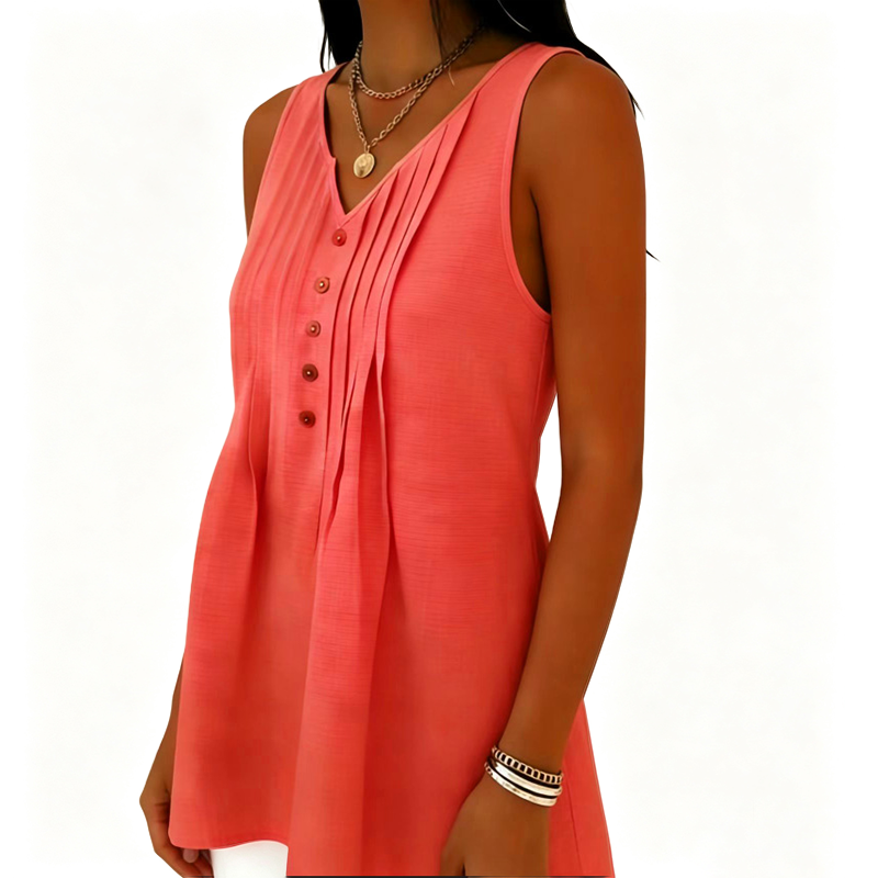 Women's Sleeveless V-Neck Pleated Tank Top