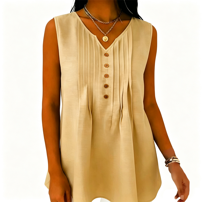 Women's Sleeveless V-Neck Pleated Tank Top