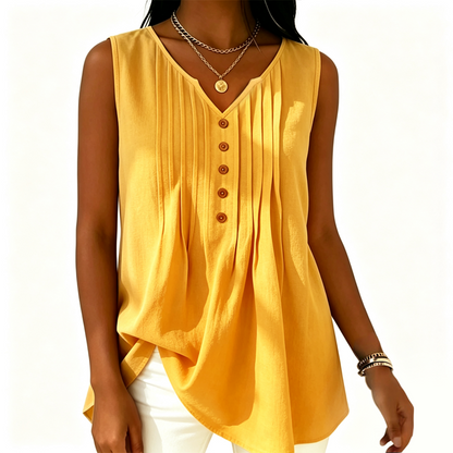 Women's Sleeveless V-Neck Pleated Tank Top