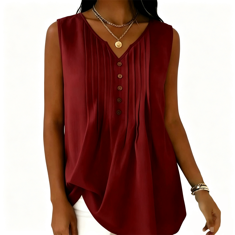 Women's Sleeveless V-Neck Pleated Tank Top