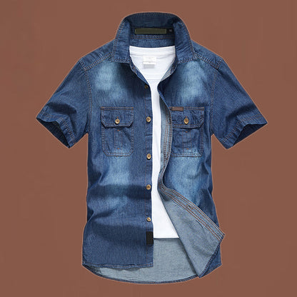 👕 Men’s Washed Denim Shirt – Rugged Charm, Effortless Cool 💙